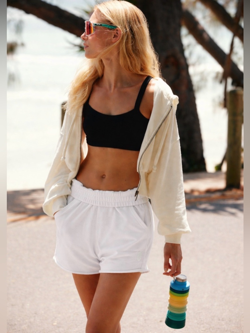 Free People Movement All Star Solid Hi-Rise Athletic Lounge Shorts~White~Size Lg - Picture 2 of 16